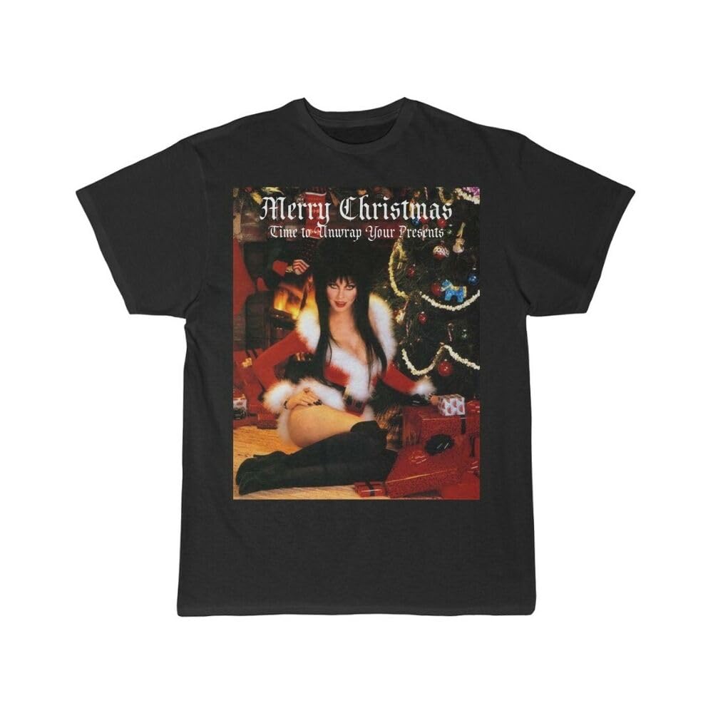 LI YA DENTAL Elvira Merry Christmas Time T-Shirt Graphic Tee Mens Shirt BlackL