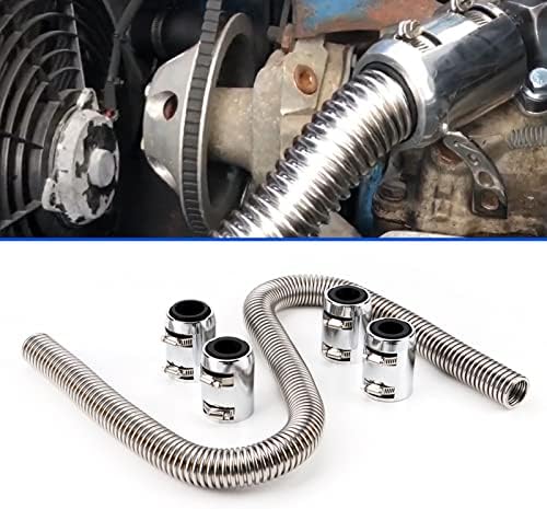 48” Radiator Hose Flexible Stainless Steel Universal Coolant Water Hose Kit With 4Pcs Chrome Caps REENKEY (Silver)