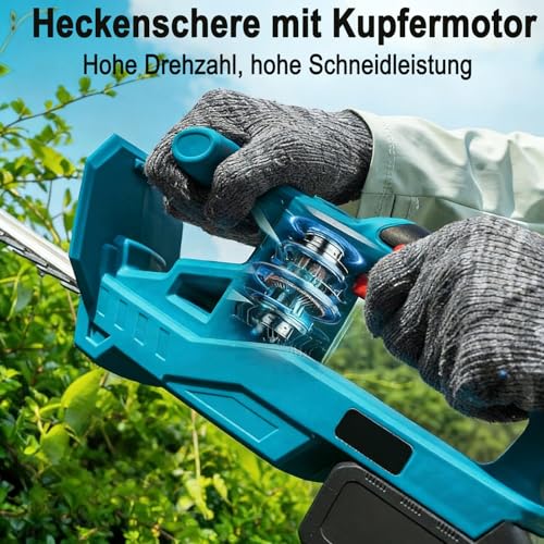 Akku-Heckenschere für Makita Akkus,Elektrische Heckenschere mit 2 * 2000mAh Akku und Ladegerät,51 cm Schnittlänge, 15 mm Zahnabstand Dual Schnittklingen,Heckenschere Akku für Hecken und Sträucher