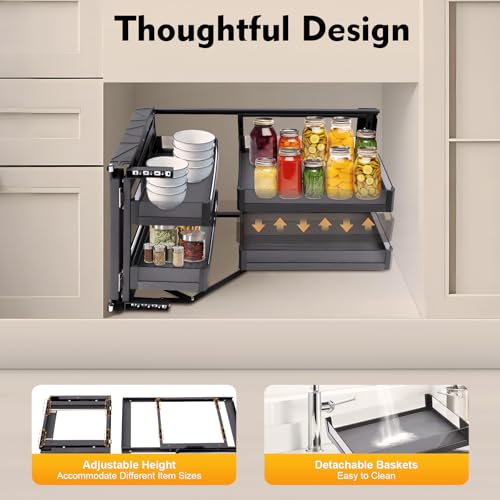 Pull-Out Shelving Organizer for Blind Corner Cabinets - 2 Tier Swing Tray, Right Opening - Ideal for Base Kitchen Cupboard Storage - Image 5
