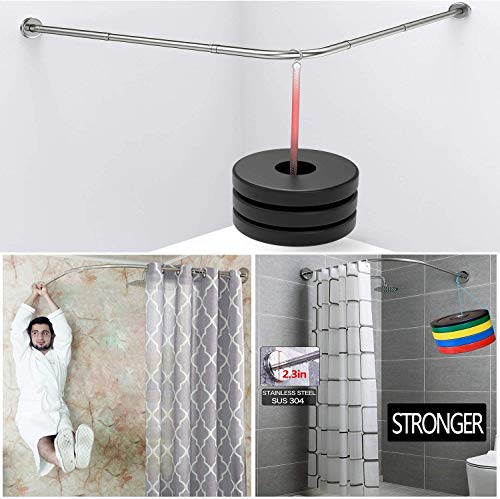 Quany Life Stretchable Corner Shower Curtain Rod - Drill Free Install 304 Stainless L Shaped 23.6-32" X 23.6-32",For Bathroom, Clothing Store（Free Curtain Hook） #TOP3