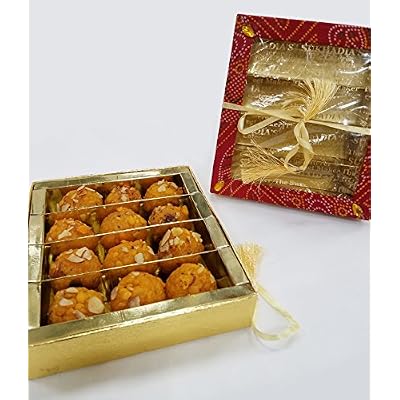 Sukhadia Sweets - Fancy Bandhani Box - Premium Sweets - Boondi Ladoo - 20oz box (12pc) - Indian Mithai Gift - Freshly Made In USA