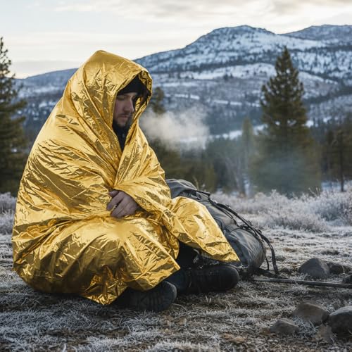 Image of 4pcs Emergency Thermal Blanket, Space Blankets Survival, Thermal Emergency Foil Blanket for Hiking, Camping, Outdoor, Marathons or First Aid, Golden