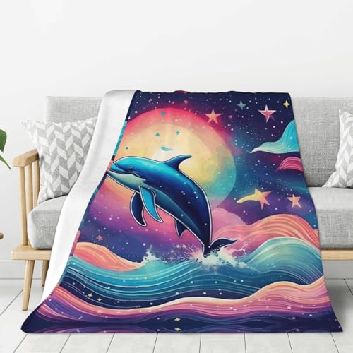 Colorful Starry Sky Ocean Dolphin Print for All Types Large Soft Warm Thick Blanket for Bed Sofa Camping