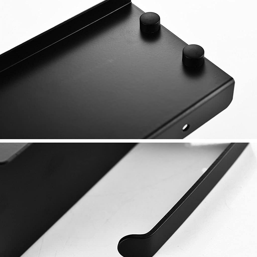 Tissue Roll Holder Toilet Paper Holder Black with Shelf, Space Aluminum Toilet Paper Holder Wall Mounted Tissue Roll Dispenser for Bathroom Bathroom Hardware