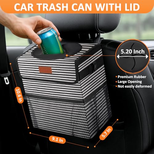 Image of Vankor Car Trash Can with Lid , 100% Leak-Proof Vehicle Trash Can Hanging Car Garbage Can for Back Seat Multipurpose Car Trash Bag Stripe