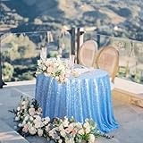 ShinyBeauty Baby Blue Sequin Tablecloth 120 Inch, Light Blue Table Cloth for Banquet Party, Wedding Decor, Glitter Tablecloth