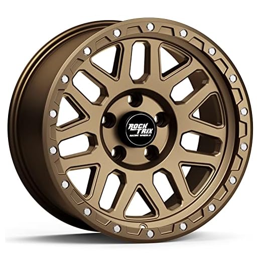 RockTrix RT110 17 inch Wheel Compatible with Jeep Wrangler JK JL 17x9 5x5 Wheels (-12mm Offset, 4.5in Backspace) 5x5 PCD, 71.5mm Bore, Bronze Wheels, Also fits Gladiator JT Rims