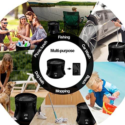 DQZSY Collapsible Bucket with Handle, Lightweight Folding Water Container, Portable Collapsible Bucket for Fishing, Camping, Hiking, Backpacking, Outdoor Survival, Car Washing Black 12L - Image 3