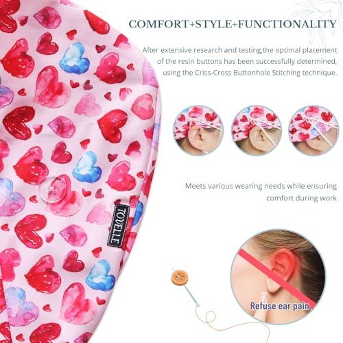 Image of Scrub Caps for Women with Buttons, Classic Surgical Caps | Double-Sided Printed, Adjustable,Long Hours, Sweatbands, Fabric Help Reduce Static Buildup