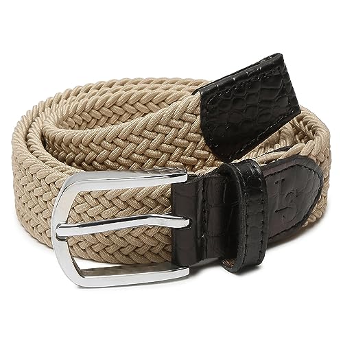 Image of LOUIS STITCH Men's Braided Elastic Stretch Belt with Leather Tipped End Stretchable Canvas Waist Band for Men Women Boys Girls Unisex (Width 3 cm) (BE-EL)