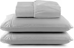 Jogo de Lençol Queen, 3 Peças, Micropercal 400 Fios, Toque Acetinado Macio Cinza Hotel.