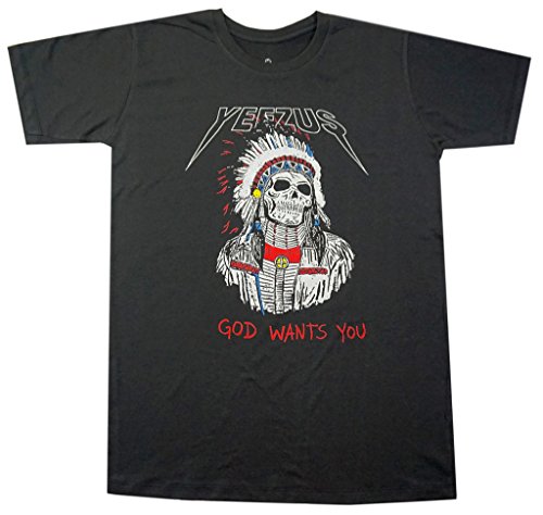 Lectro Men s Indian Skeleton Yeezus God Wants You Tour T-Shirt L Dark Grey