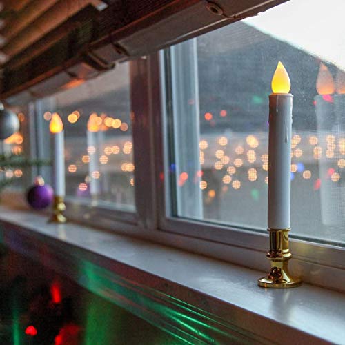 Image of Wondise White Flameless Window Candles with Remote and Timer, Battery Operated Flameless Flickering Window Candles with Gold Holders and Suction Cups Christmas Window Decoration(9 inch, Set of 4)