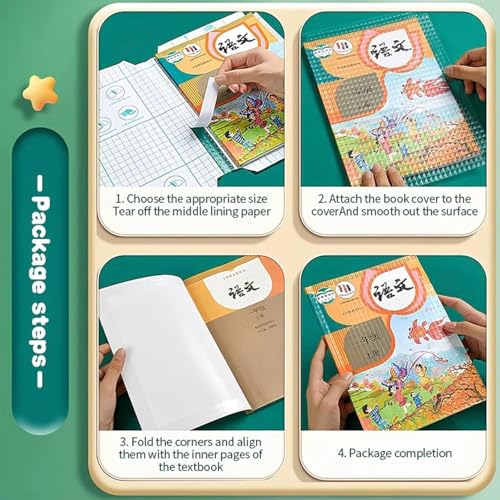 Image of Transparent Self-Adhesive Book Cover Roll for Textbooks & Workbooks | Waterproof Clear Protective Cover Film | Easy Peel & Stick Book Wrapping Sheet | S /M /L. [30 Pcs= 3 Different Sizes -10 Each]