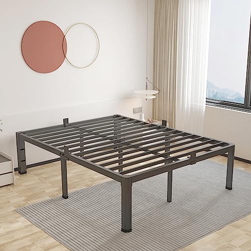 ROIL 18 Inch Full Size Bed Frame with Rounded Corner and Headboard Hole Mattress Retainers 3500LBS Metal Heavy Duty Steel Slats No Box Spring Needed Platform Noise-Free Easy Assembly