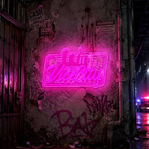 Image of Pink Vice City Neon Sign - Dimmable Led Neon Sign for Bedroom 15.75 x 10.24 Inch,USB Powered for Gaming Room Bar Party Indoor Girl Pub Man Cave Kids Room Decoration Birthday Party Gifts