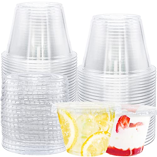 Tiaiidi 50 Pack Clear Cups with Lids 6 oz Plastic Disposable Cups with Flat Lids(No Hole) Crystal PET Dessert Party Cups for Smoothys Ice Cream Fruits Snack Cold Drinks