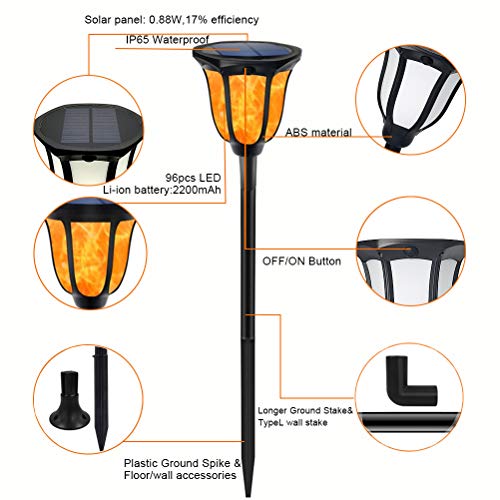 Solar Lights Solar Torches Lights Waterproof Flickering Flame Outdoor Lighting Landscape Decoration Lighting 96 LED Solar Powered Path Lights Dusk to Dawn Auto On/Off for Garden Patio Yard 2 Packs