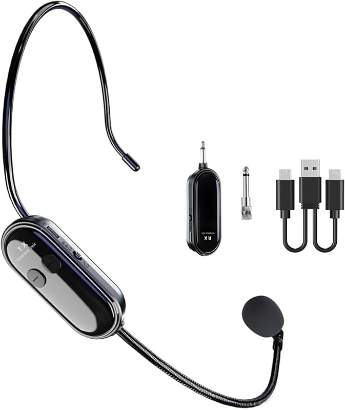 Kinizuxi UHF 2.4G Vezeték Nélküli Fejpántos Mikrofon 50m Hatótáv Újratölthető