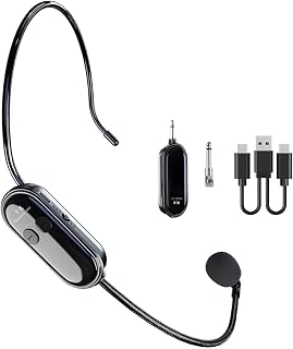 Microfono Inalambrico Diadema, 2.4G Wireless Micrófono Transmisión Inalámbrica de 50M Micrófono Inalámbrico Con Conector Jack de 6,35mm y 3,5mm para Amplificador de Voz, Altavoces, Sistema PA