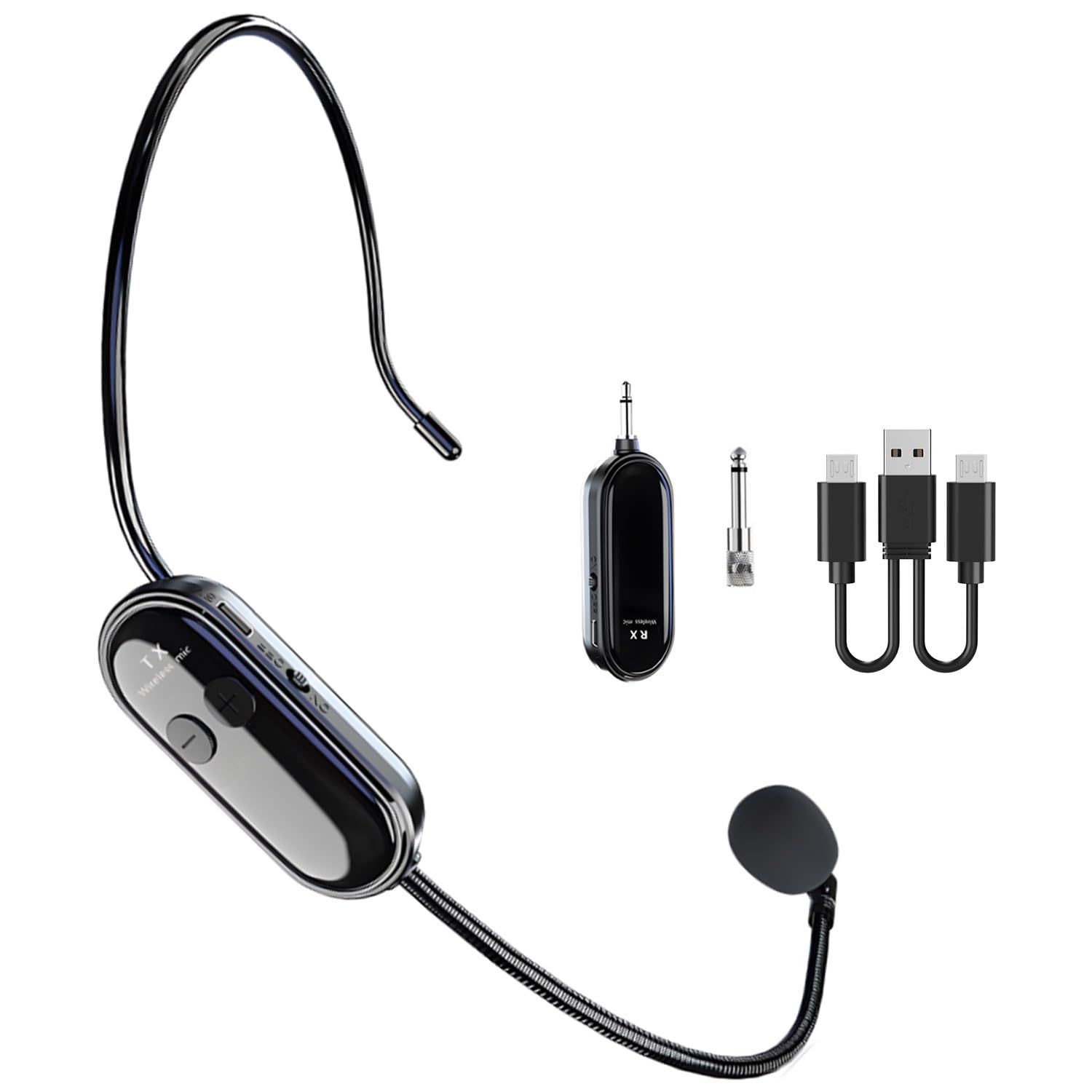 Microfono Wireless ad Archetto Wireless Auricolare/a Mano 2 in 1, UHF Wireless Microfono Ricaricabile Spina Jack da 6,35mm e 3,5mm per Amplificatore Vocale, Fitness, Insegnamento, Tour, Sistema PA