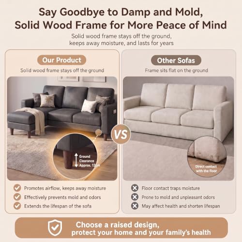 Homall 72" L Shaped Sofa Couches for Small Spaces, Apartment Charcoal Gray - Image 3