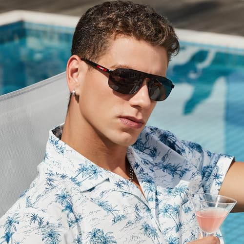 CARFIA Large Curved Cool Polarized Sunglasses for Men UV Protection, Lightweight Metal Frame Outdoor Trendy Driving Sunnies2