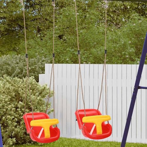 GeenYuu Columpio de plástico rojo 36 x 43 x 42 cm, 2 unidades para niños pequeños, interiores y exteriores, jardín, sala de juegos, con cuerdas ajustables, cinturón de seguridad y asas en T para