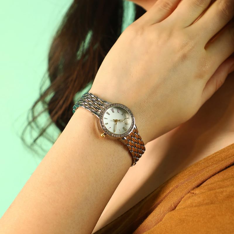 Image of Haute Sauce Women's The Serpenti Round Watch | Multicolour Stainless Steel Strap | Ivory White Dial | One-Size | Foldover Closure | Quartz | Battery | Wrist Belt Watch for Female and Girls
