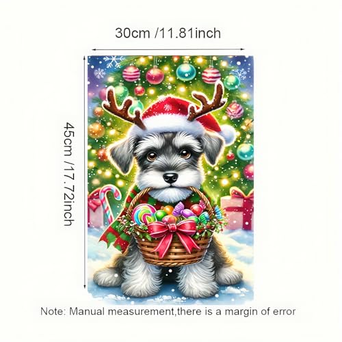 Image of BlissYard Christmas Garden Flag 12x18 Inch Schnauzer Plaid Yard Decor | Double sided polyester, schnauzer with plaid accents design, dog lover decor for Christmas porch and yard
