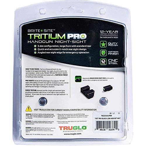 Image of TRUGLO Tritium Pro Night Sights, Compatible with Glock Handgun Models | Compact Durable Glow-in-The-Dark Front & Rear Gun Sight Set with Focus Lock Front Ring
