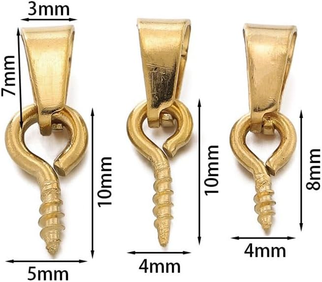 20pcs Stainless Steel Screw Eye Pins Bail Top Drilled Beads End Pendant Charms Connectors Dangle Charm for DIY Jewelry Making(Gold,5 x 10mm)