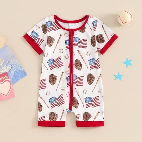 FIOMVA 4th of July Baby Boy Girl Outfits Toddler Baseball Outfit Newborn Romper Infant Jumpsuit American Flag Clothes2