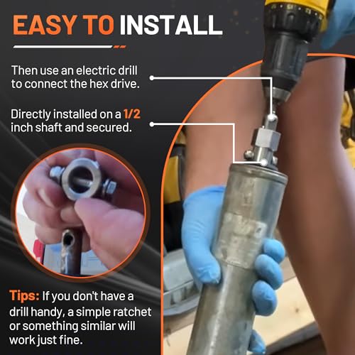 Image of Top-Wind Trailer Jack Drill Adapter 1 /2 in Shaft Hole a 1 /4 in Through Hole | Upgraded, Stainless Steel, Trailer Jack Crank Handle Cordless Drill Adapter, for Campers, RV, Light Small Trailer