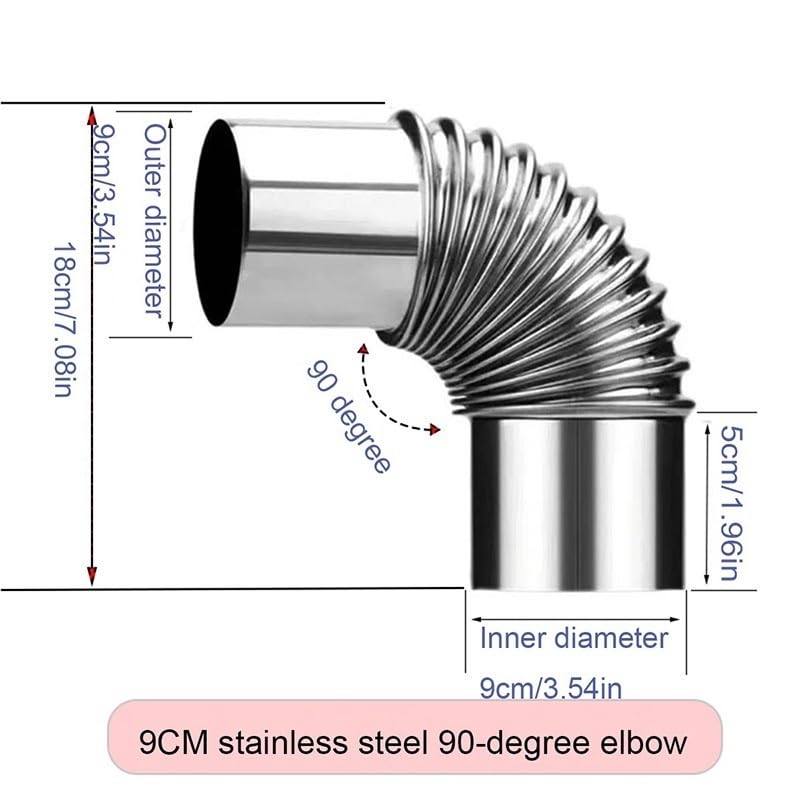 Codo de Acero Inoxidable de 90° para Chimenea, Tubo de Escape para Calentador de Agua (90 mm)