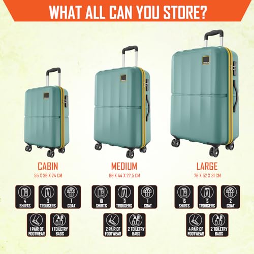 Image of Safari Genius Theo 8 Wheels Set of 3 (Cabin + Medium + Large) Trolley Bags, Hard Case Polycarbonate, 360 Degree Wheeling Luggage, Suitcase for Travel, Trolley Bags for Travel, Sage Green