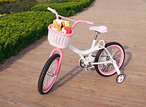 Colorbasket 01273 Kid's Front Handlebar Bike Basket, All Weather, Water Resistant, Adjustable Leather Straps, White with Pink Trim