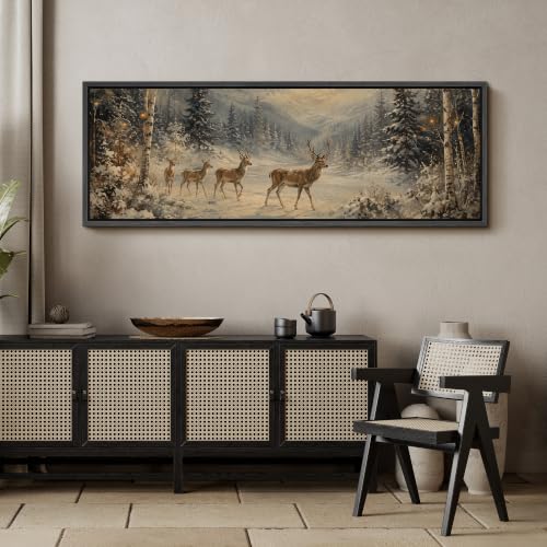 Image of MUDECOR Large Framed Canvas Print Wall Art Moonlit Deer for Living Room