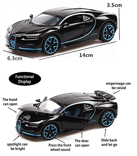 Image of 1:32 Scale Bugatti Chiron Die-Cast Metal Cars with 4 Openable Doors Light and Musical Sound, Pull Back Action Vehicle Toy for Kids【Colors as Per Stock】