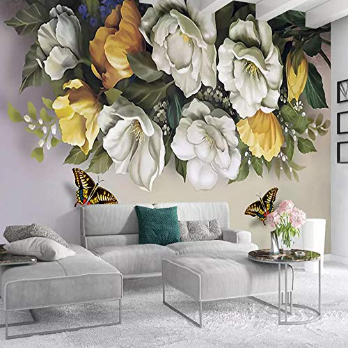 SIBUHUAU Papel tapiz 3D Decoración de interiores Sala de estar Dormitorio Mural Pintura de pared Flor Mariposa Papel tapiz Decoración del hogar