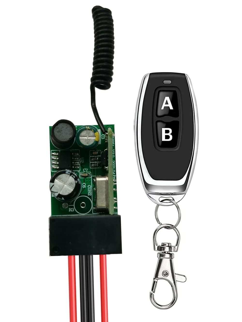 Interruptor inalámbrico de 12 V, mini interruptor inalámbrico de 2 canales con mando a distancia, DC12 V-48 V 10 A, interruptor de luz inalámbrico con alcance largo de 328 pies para puerta de