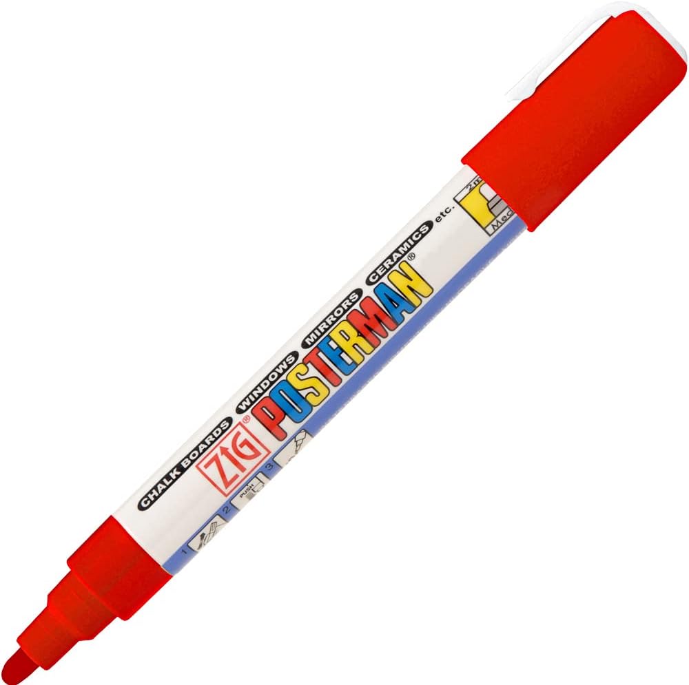 POSTERMAN Medium 020 RED Paint Marker Pen |Reversible & Washable Tips For Rocks Painting, Fabric, Wood, Canvas, Ceramic Scrapbooking, DIY Crafts Made In Japan