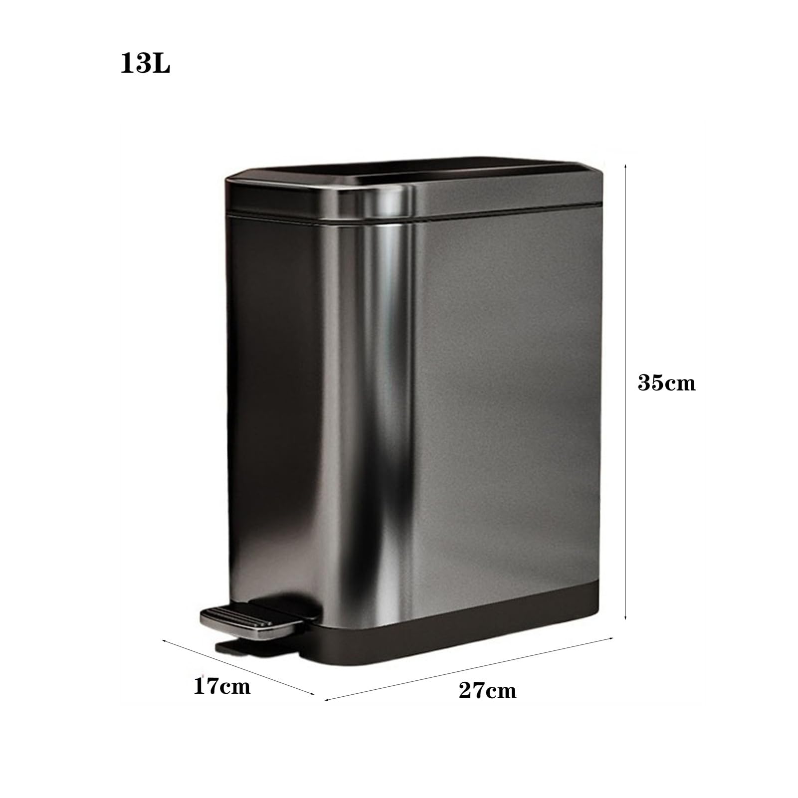 Müllcontainer Schmaler Mülleimer Mit Soft-Close-Deckel Und Herausnehmbarem Inneneimer(Tungsten Steel Color,13L)