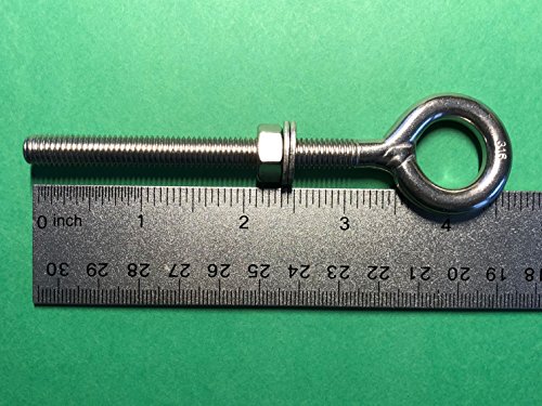 Image of US STAINLESS 2 Pieces Stainless Steel 316 M8 Eye Bolt 8mm x 80mm Marine Grade Pitch of 1.25 (Pack of 2)