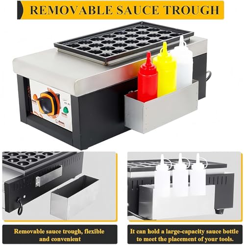 SAIYERUS Electric Takoyaki Maker with Takoyaki Tools - Specialty & Novelty Cake Pans for Takoyaki Octopus Ball, Pop, Ebelskiver, Aebleskiver - Easy Clean, 50-300℃ Adjustable Temperature, 28 Holes - Image 6
