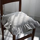 FAANAS Gekräuselte Stuhlkissen, Chenille Rippen Esszimmer Stuhl Sitzkissenmit Bändern, Vintage Sitzkissen im Landhausstil(45x45cm/18x18in, Gray 1)