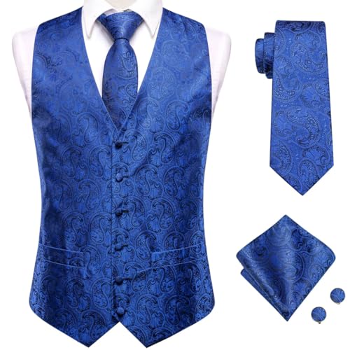 Men's Classic Paisley Vest and Tie Set 4Pcs Waistcoat Cufflinks for Formal Events2