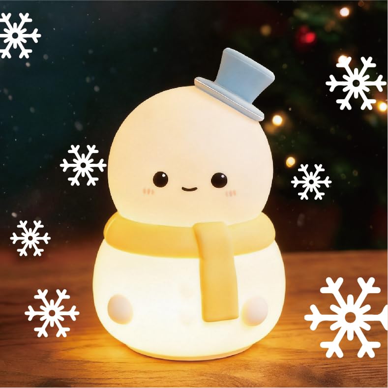 Squishy Christmas Night Light – RGB Modes, Dimmable Warm Light, Rechargeable Silicone Touch Lamp (Snowman)