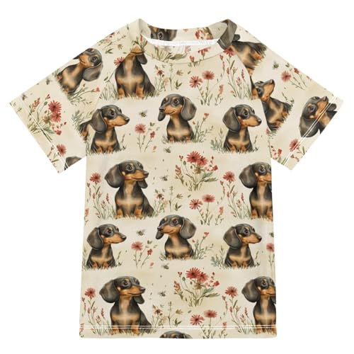 Matching Bathing Suits for Kids Short Sleeve Rash Guard Swimsuit 5T Cartoon Cute Dachshund Dog Brown